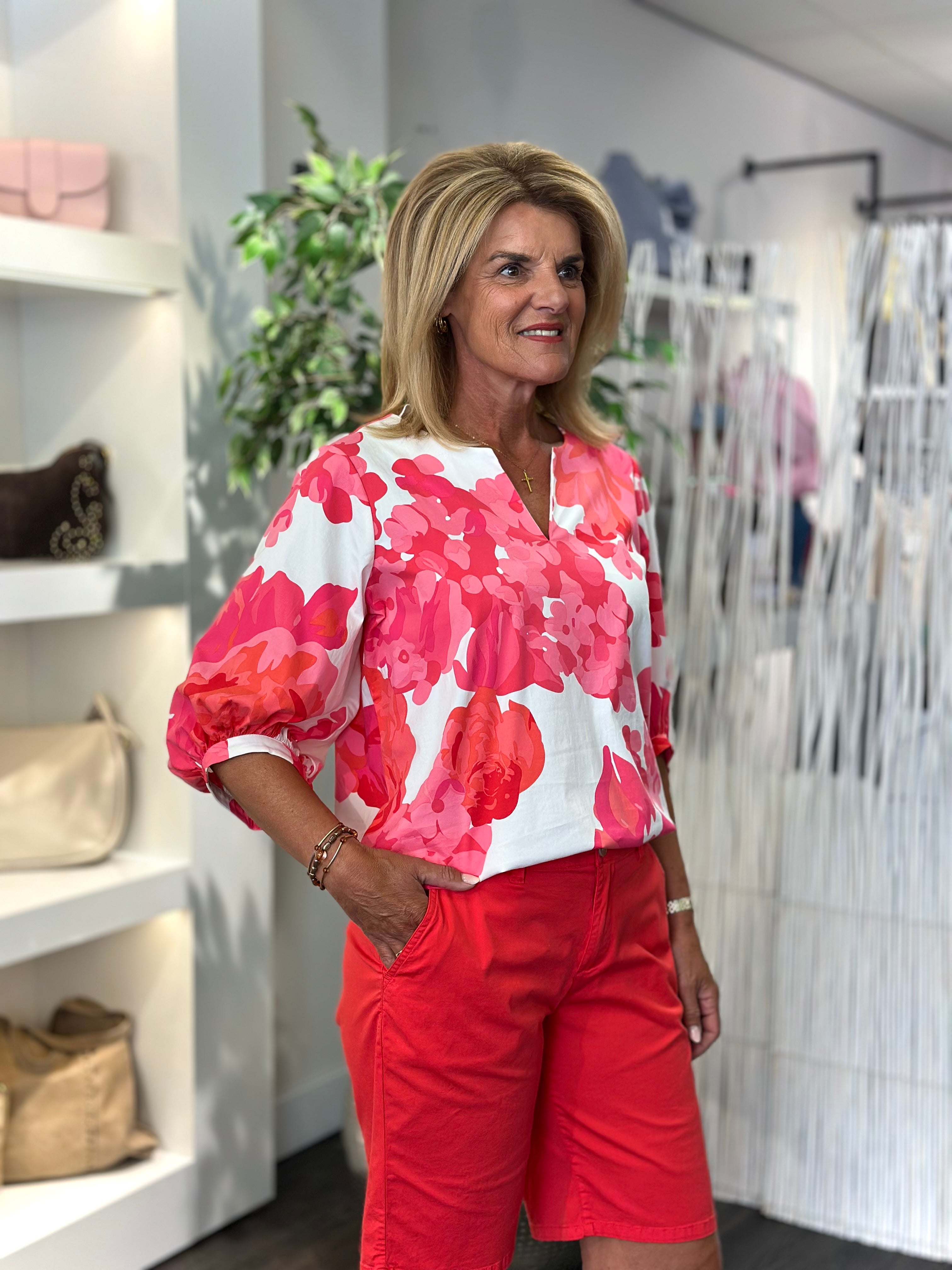 K-Design Top met Design C713L P065 rood offwhite
