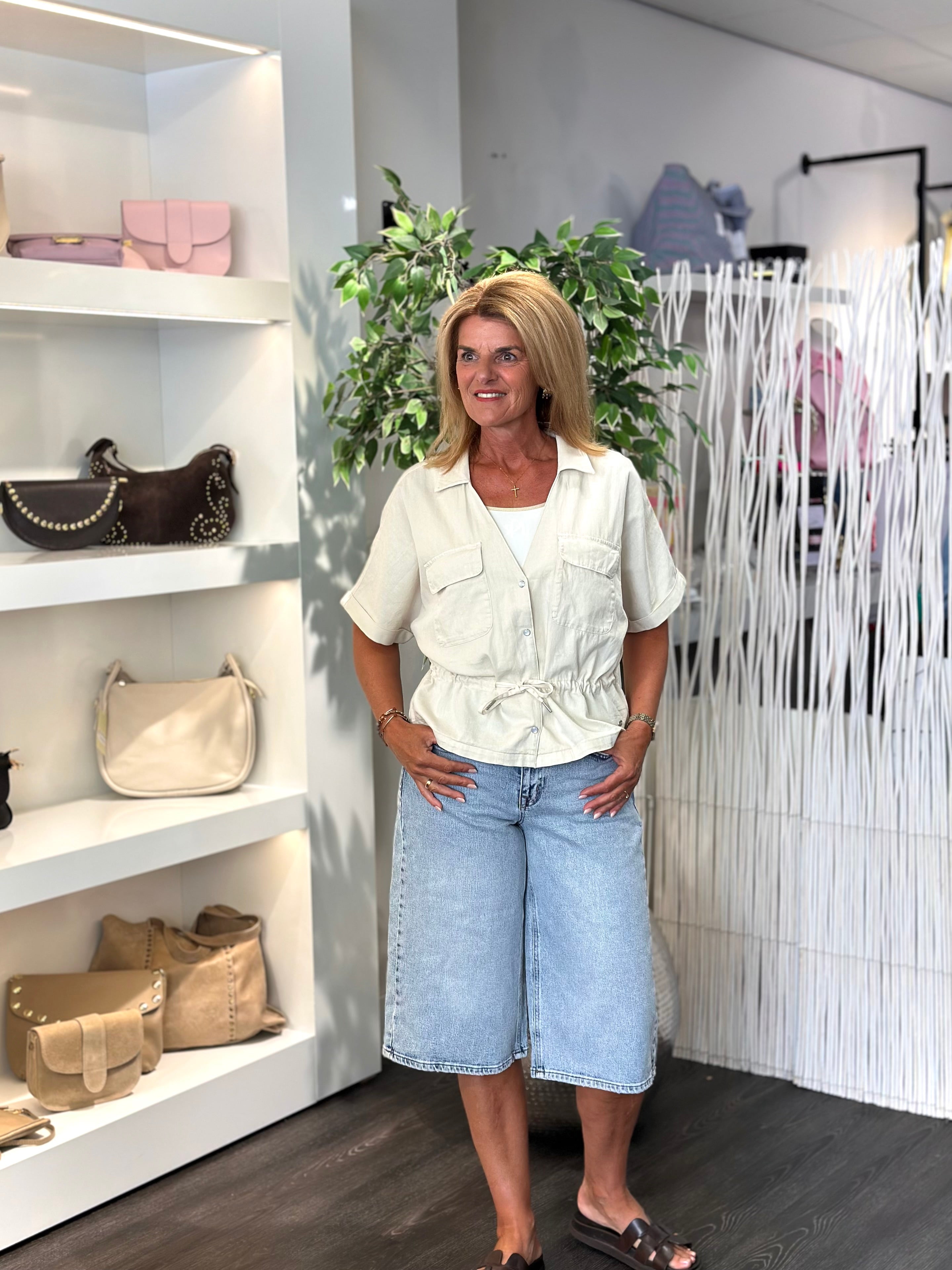 Red Button Drew Drawstring Co/Linnen Top pearl