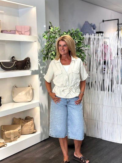 Red Button Drew Drawstring Co/Linnen Top pearl
