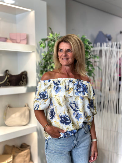 Freequent Maise Blouse brilliant white w. chambray blue