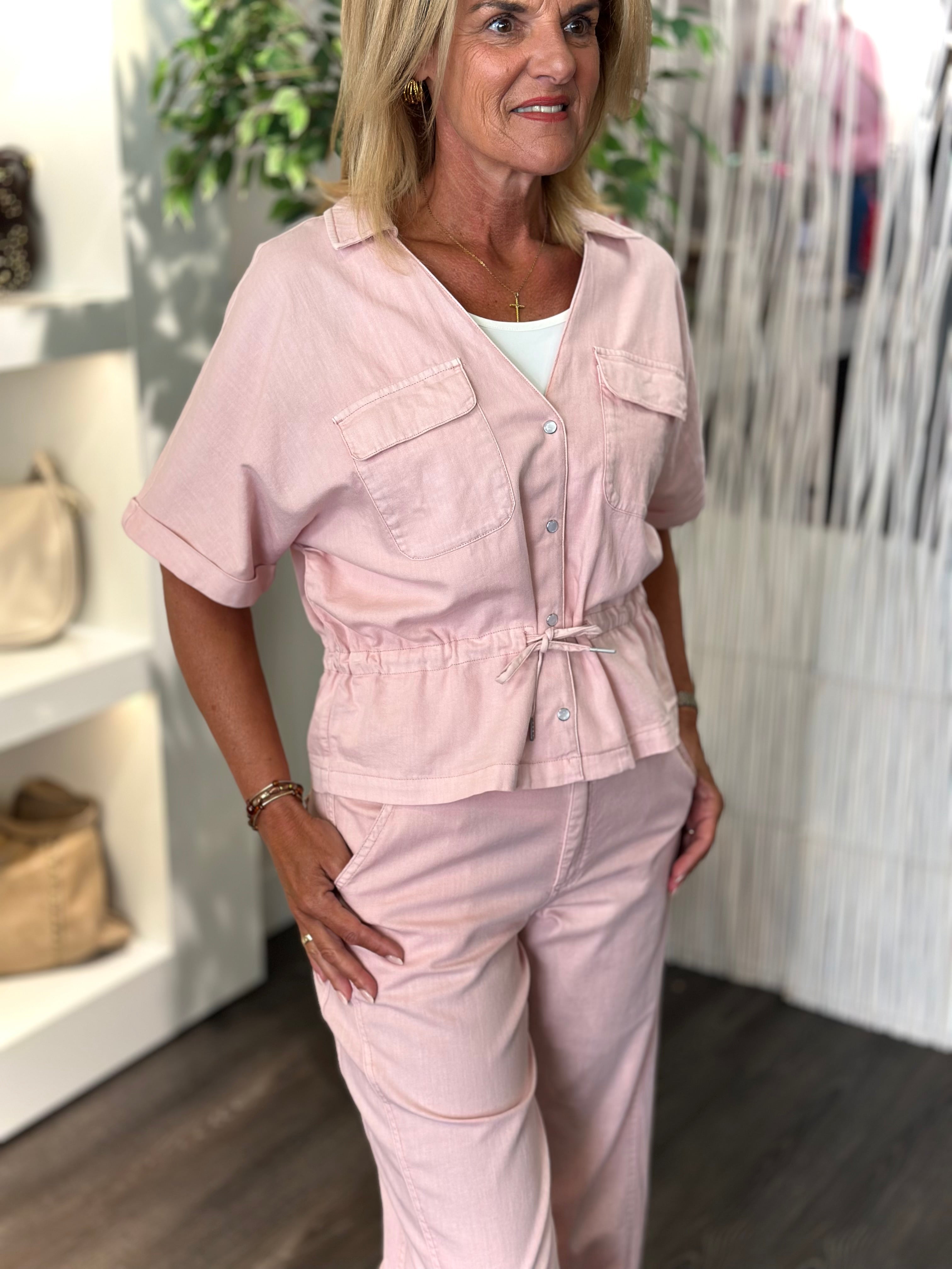 Red Button Drew Drawstring Co/Linnen Top blossom