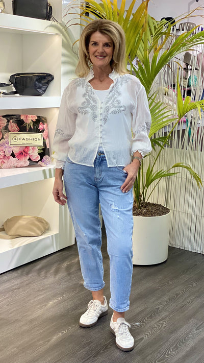 Fashion Blouse met V-hals offwhite