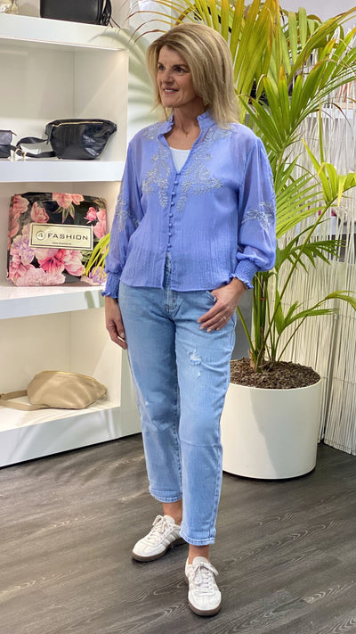 Fashion Blouse met V-hals blauw