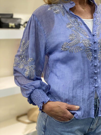 Fashion Blouse met V-hals blauw