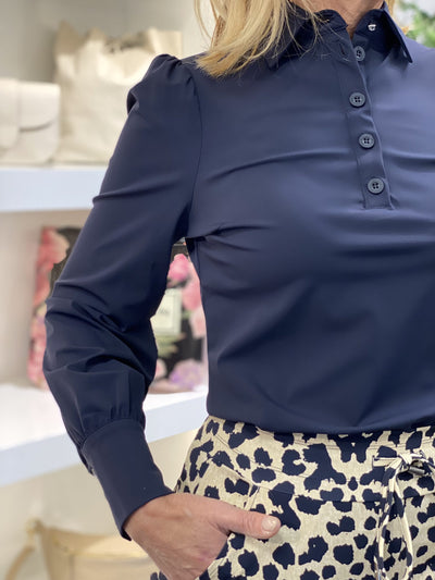 Mi Piace Travelstof Polo Top met Lichte Pofmouw 202530 donkerblauw