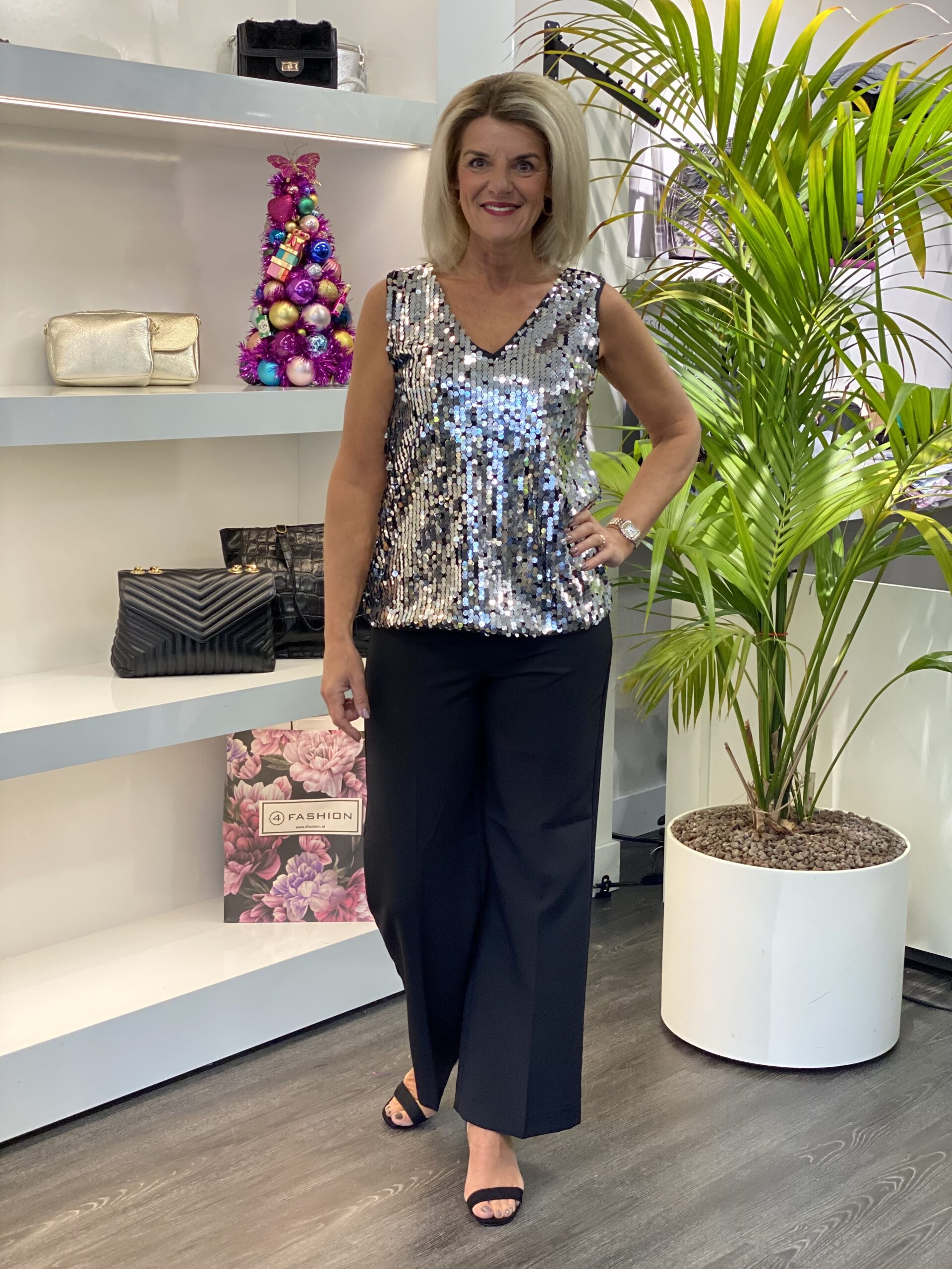 Freequent Vali Glitter Top silver metallic