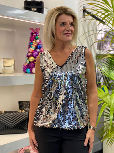Freequent Vali Glitter Top silver metallic