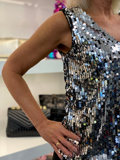 Freequent Vali Glitter Top silver metallic