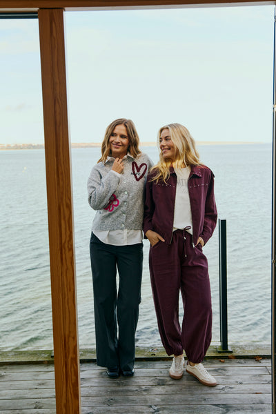 Freequent Nomas Cardigan Med Grey Mel w Fuchsia Purple