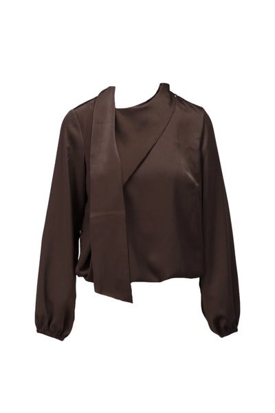 K Design Blouse met Vaste Sjaal B776 chocolate brown