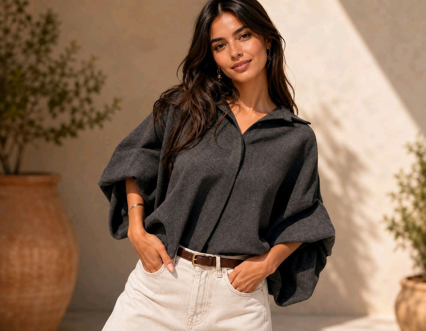 Oversized blouse antraciet