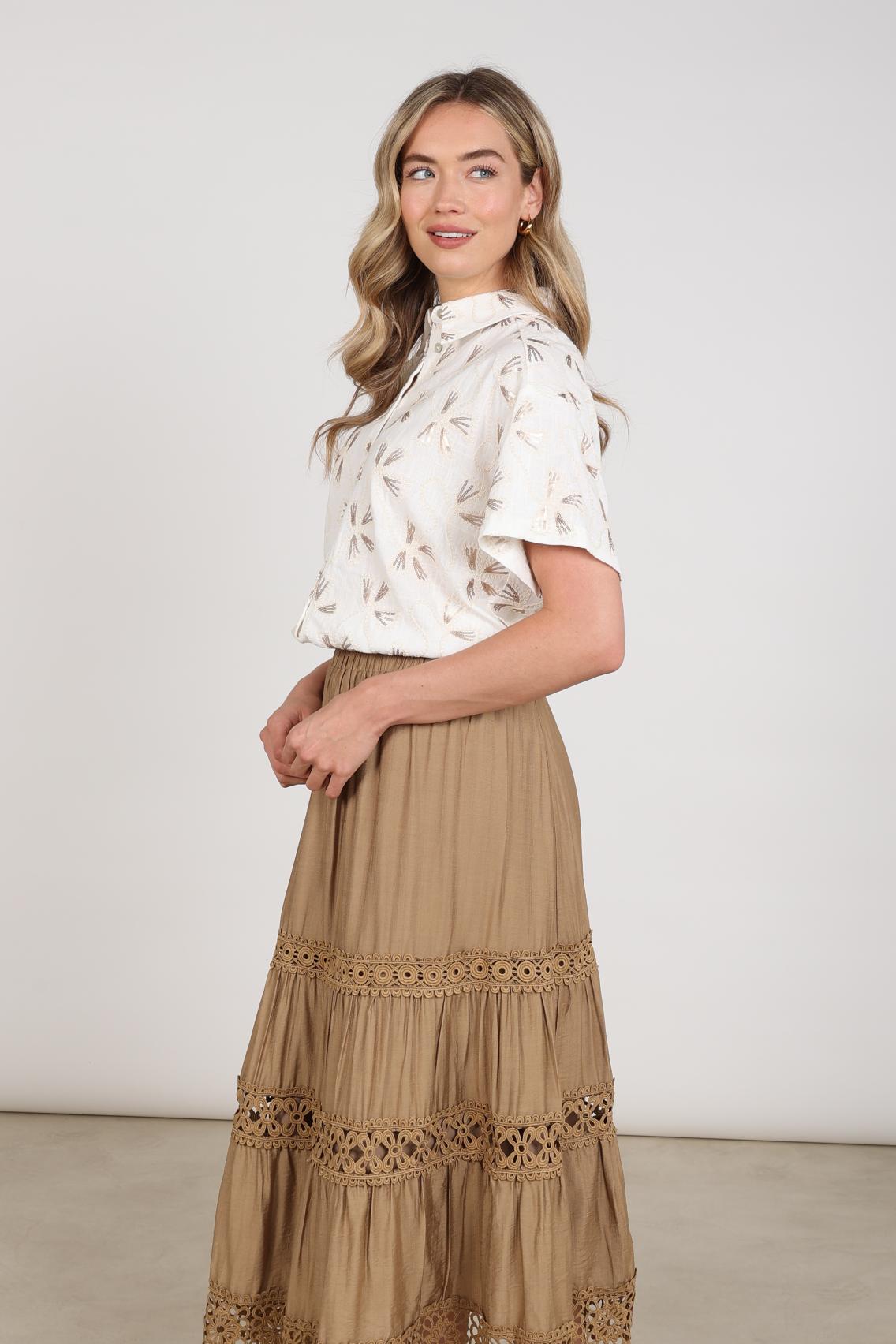 Nukus Britt Blouse Embroidery offwhite/gold