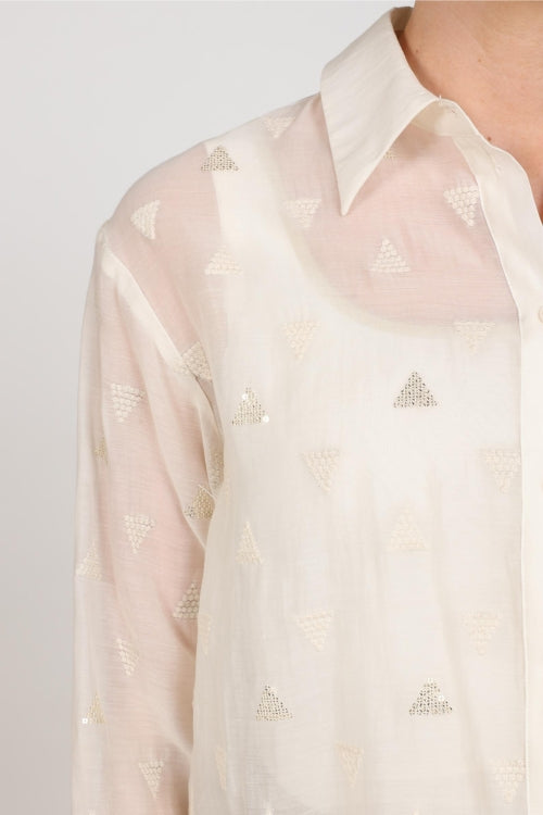 Nukus Ally Blouse Square Embroidery Off White