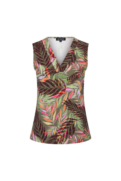 Mi Piace Travelstof Mouwloze Top 202425 pencil branches print olive