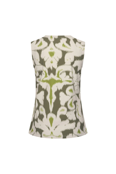 Mi Piace Travelstof Mouwloze Top 202425 ikat ornaments print olive