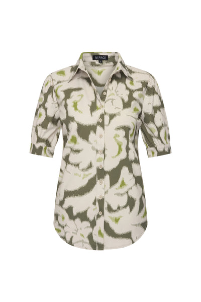 Mi Piace Travelstof Blouse Korte Mouw 202270 ikat ornaments print olive