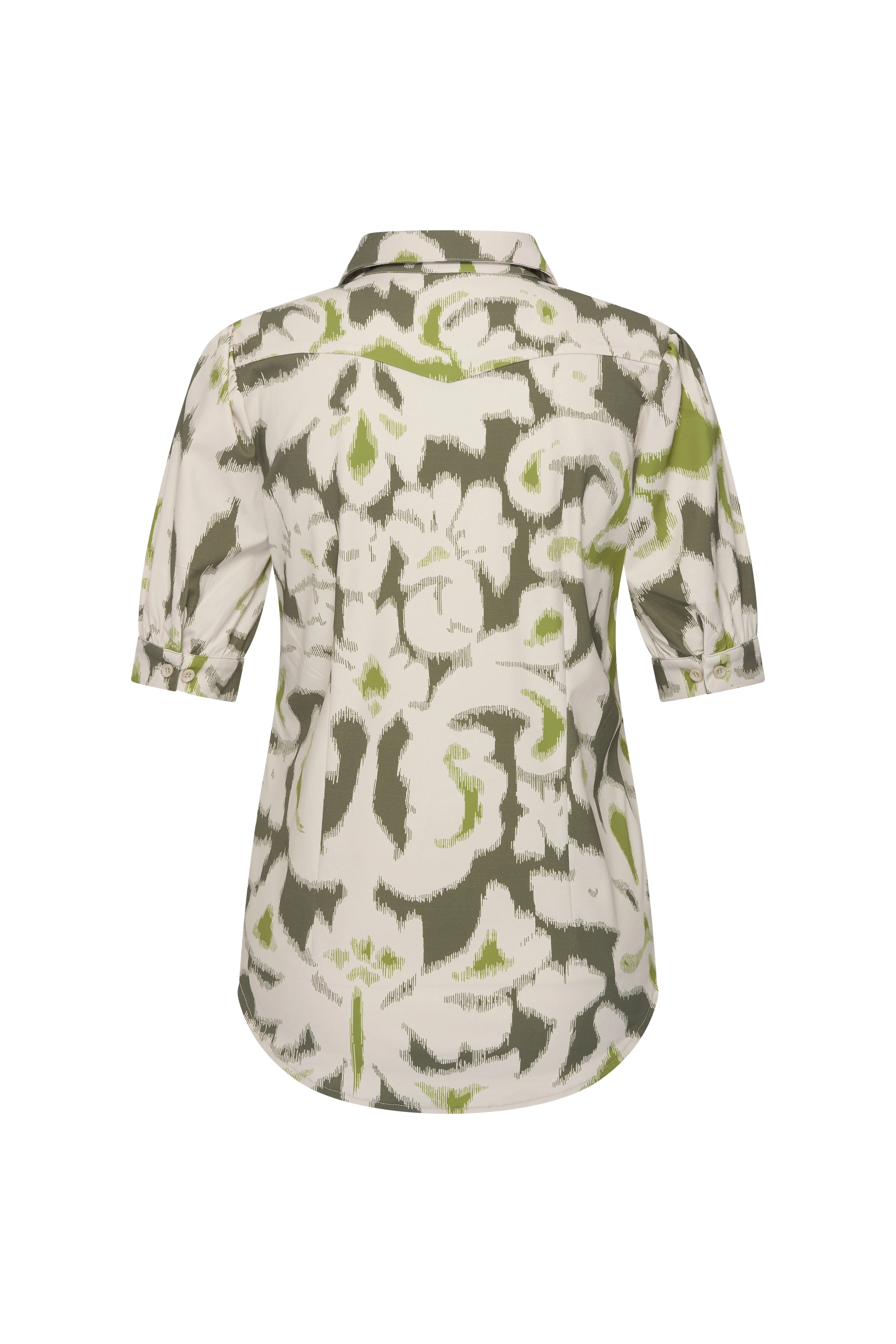 Mi Piace Travelstof Blouse Korte Mouw 202270 ikat ornaments print olive