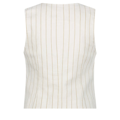 Red Button Gilet Cotton Linen Stripe dark sand