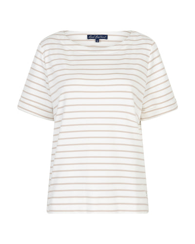 Red Button Terry Stripe Short Sleeves Top pebble