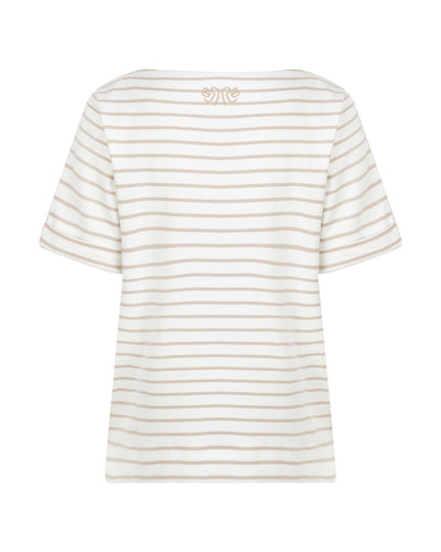 Red Button Terry Stripe Short Sleeves Top pebble