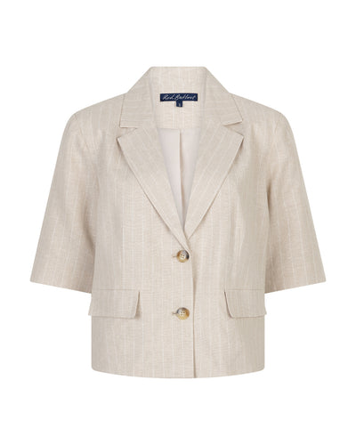 Red Button Blazer Linen/Visco Pinstripe pebble