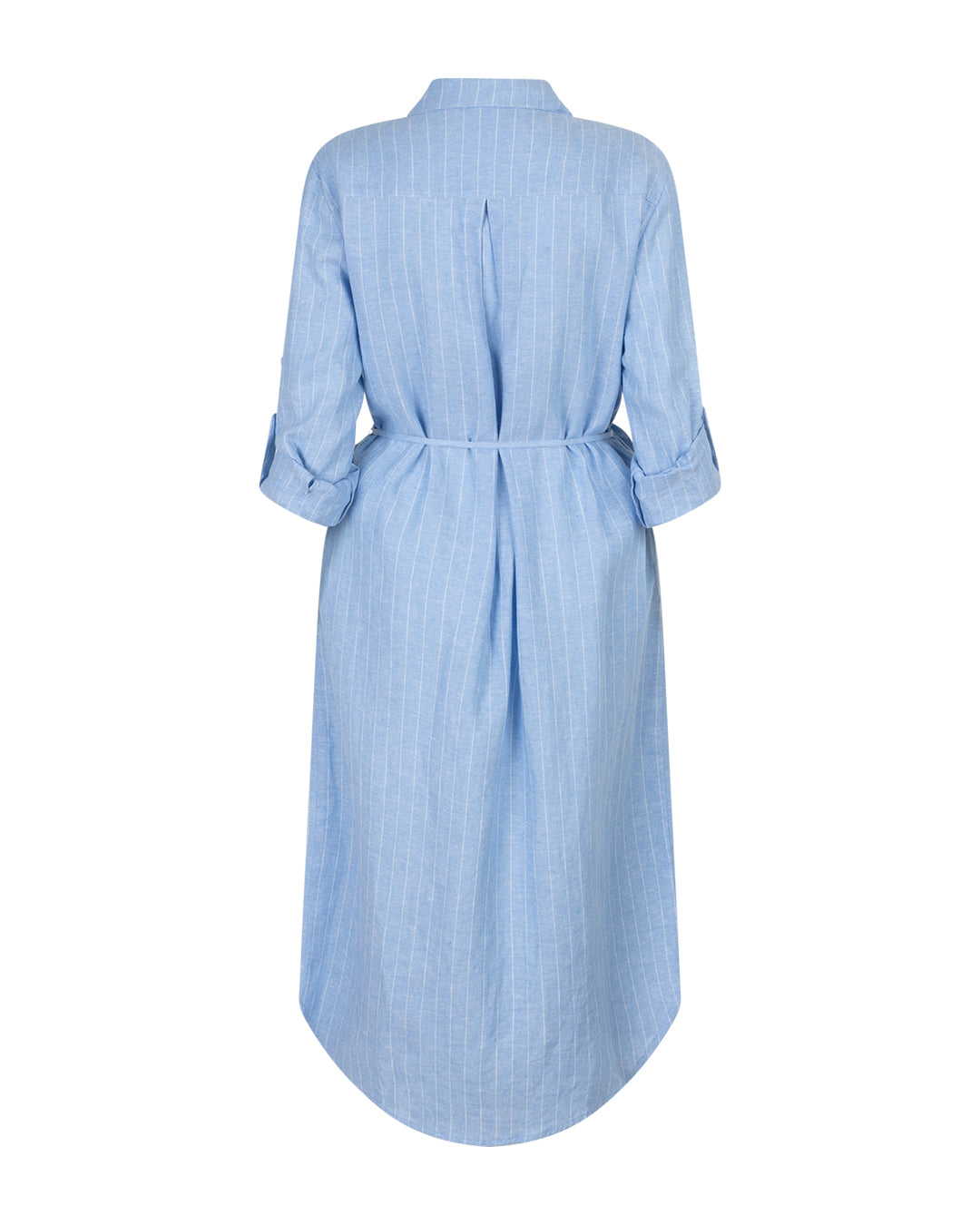 Red Button Shirtdress Jurk Linen/Visco Pinstripe light blue