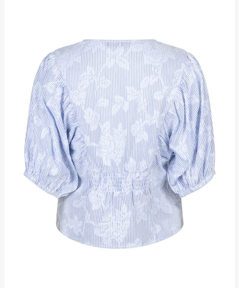 Red Button Blouse Balloonsleeve Stripe & Flower blue