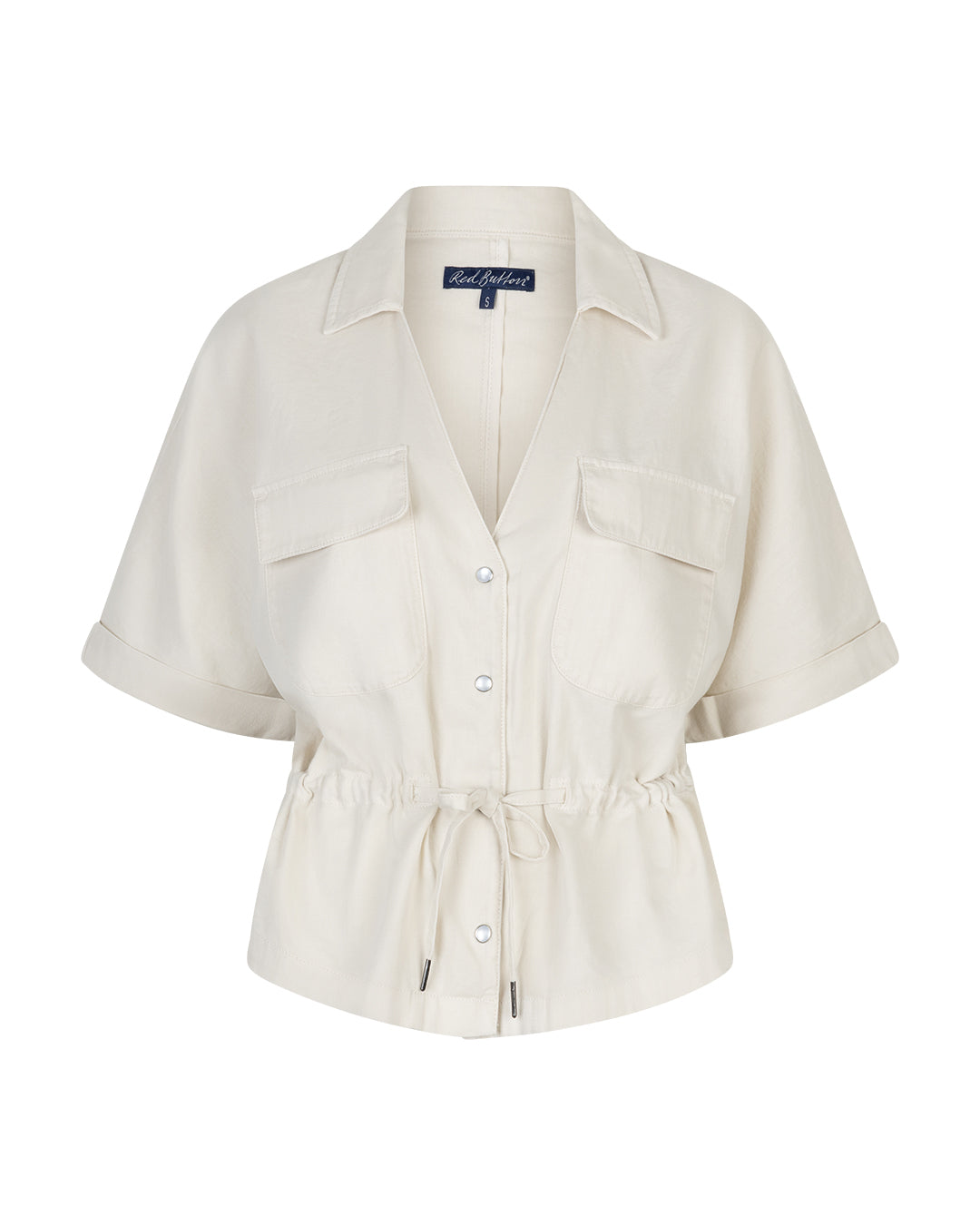 Red Button Drew Drawstring Co/Linnen Top pearl