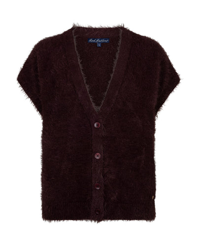 Red Button Sleeveless Fuzzy Burgundy