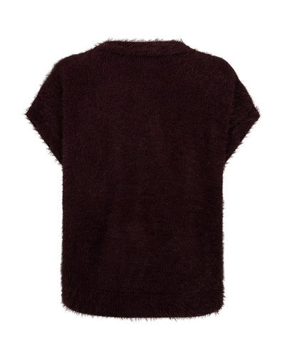 Red Button Sleeveless Fuzzy Burgundy