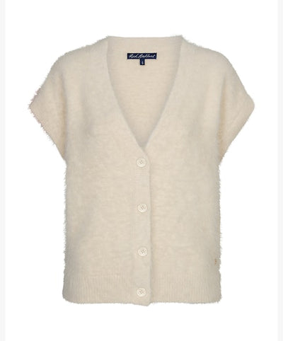 Red Button Sleeveless Fuzzy Vest cream