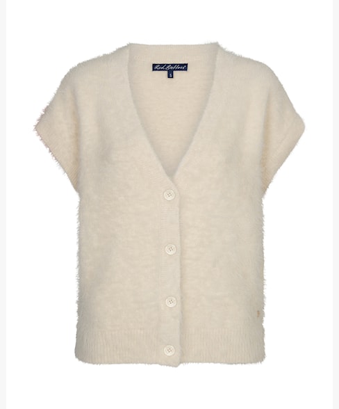 Red Button Sleeveless Fuzzy Vest cream