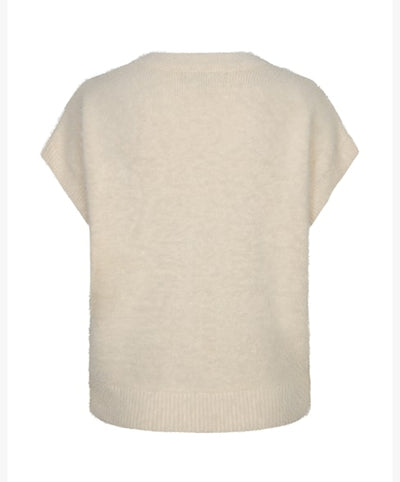 Red Button Sleeveless Fuzzy Vest cream