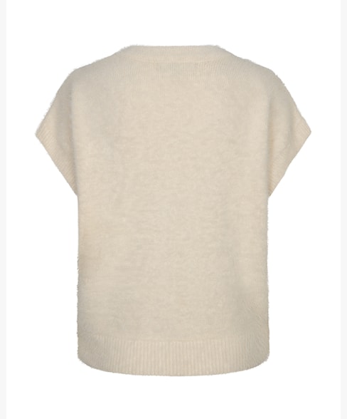 Red Button Sleeveless Fuzzy Vest cream