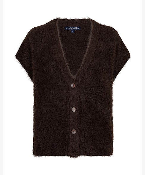 Red Button Sleeveless Fuzzy Vest espresso