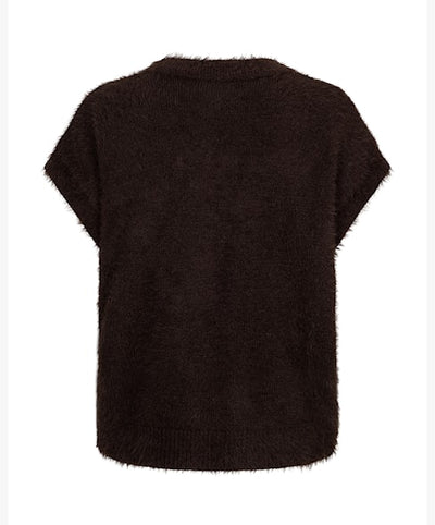 Red Button Sleeveless Fuzzy Vest espresso