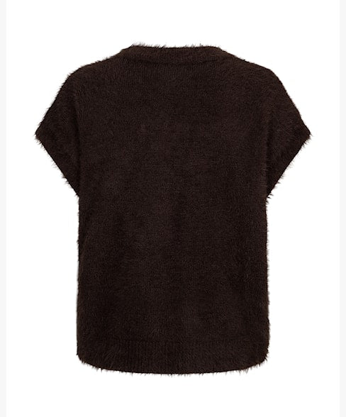 Red Button Sleeveless Fuzzy Vest espresso