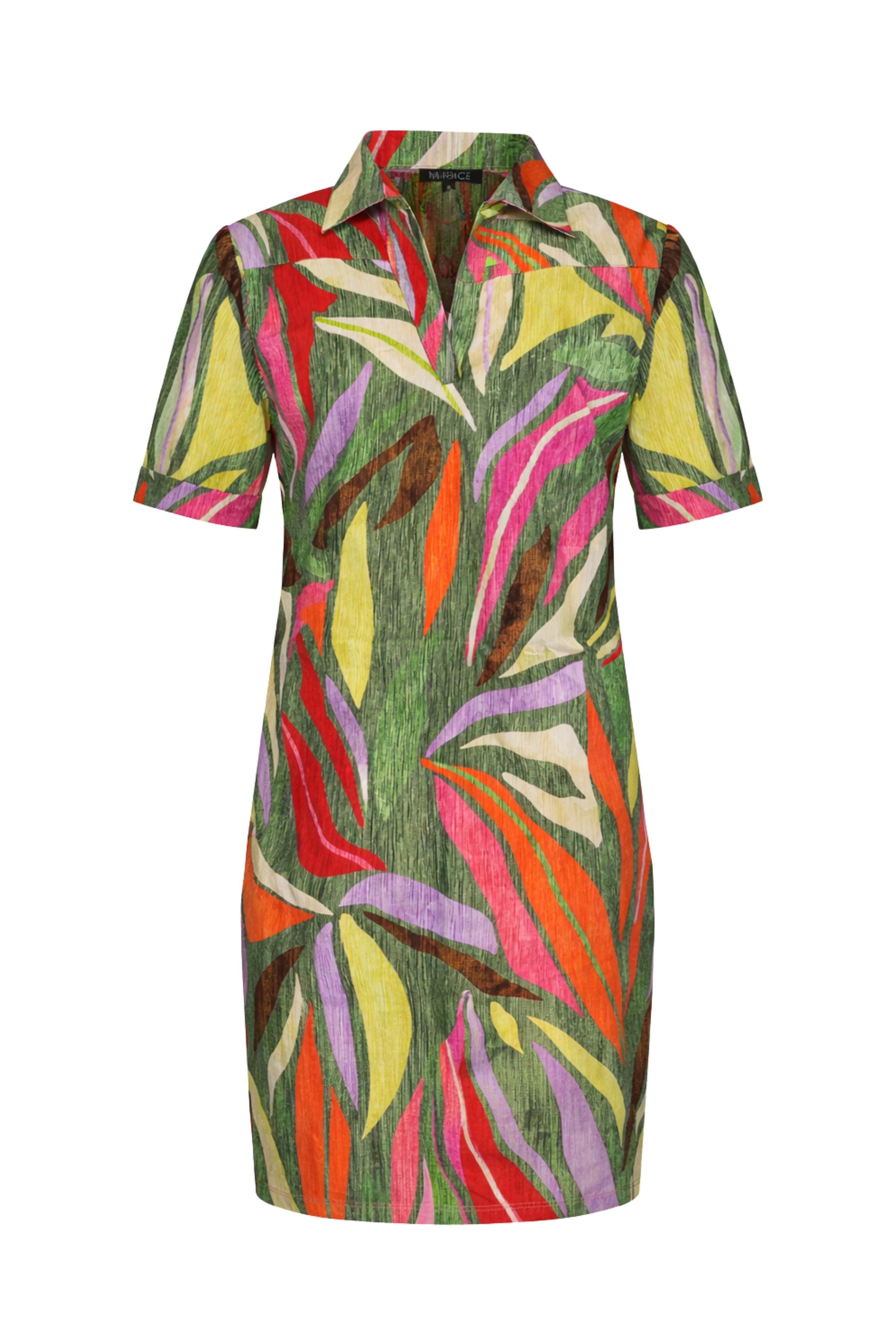 Mi Piace Travelstof Jurk 202605 summer leaf dance print olive