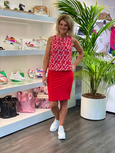 Suzy Q Tessa Top rood wit print 8458