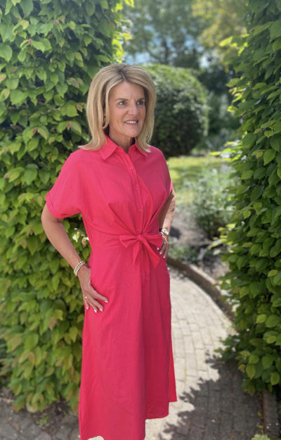 Azzurro Doorknoopjurk Korte Mouw 95156 rood