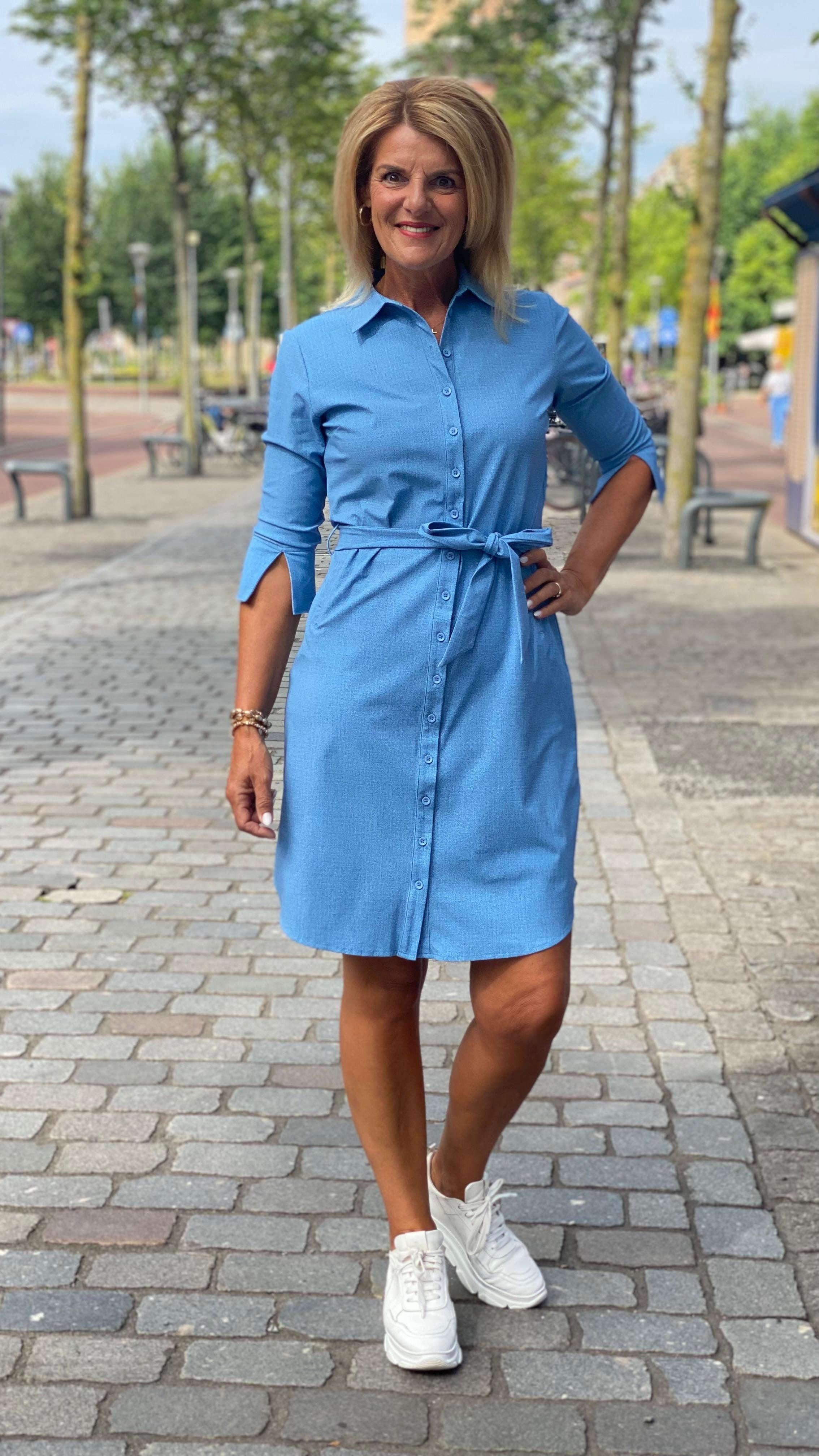 Mi Piace Travelstof Jurk bleached denim 202092