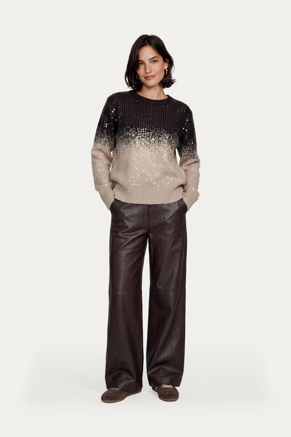 C&S Krissy knit pullover Dark Chocolate/Sand