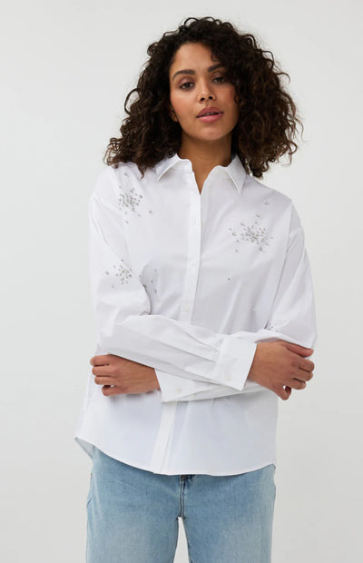 Esqualo Blouse Poplin Rhinestones Off White SP25.14008