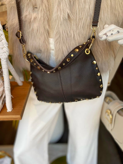 Crossbody Tas Leer Dark Brown/Goud T226