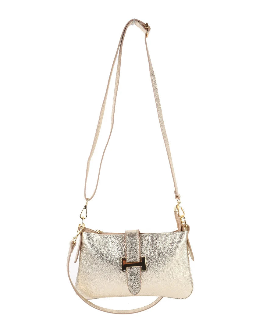 Hayley Schoudertas Leer T336 metallic gold