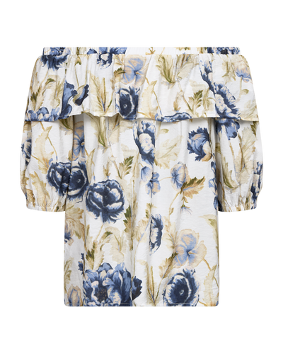 Freequent Maise Blouse brilliant white w. chambray blue