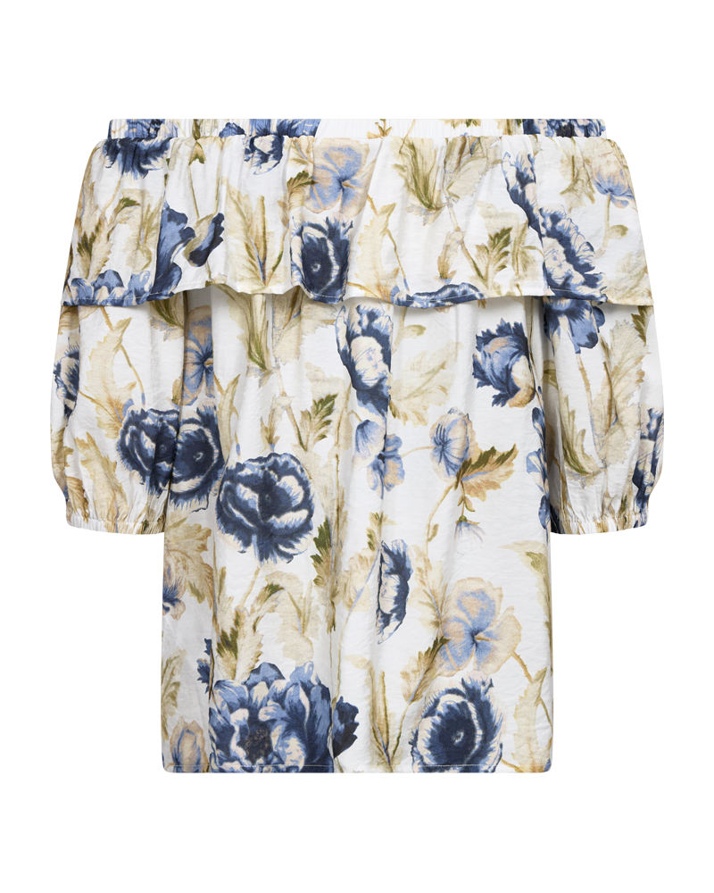 Freequent Maise Blouse brilliant white w. chambray blue