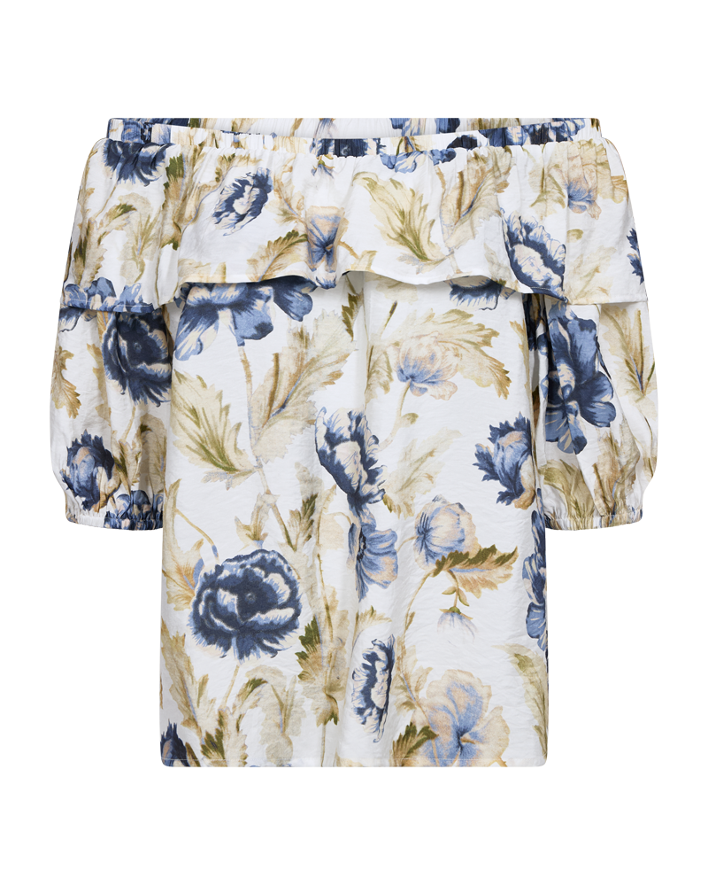 Freequent Maise Blouse brilliant white w. chambray blue