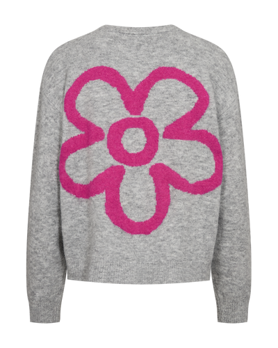 Freequent Nomas Cardigan Med Grey Mel w Fuchsia Purple