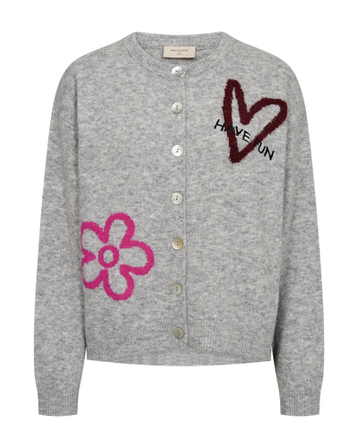 Freequent Nomas Cardigan Med Grey Mel w Fuchsia Purple